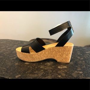 Dolce Vita Black Leather Cork Heel Wedge